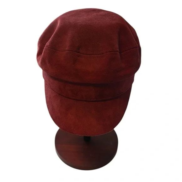 Frye Red Leather Newsboy Cap Size S/M - Picture 2 of 8
